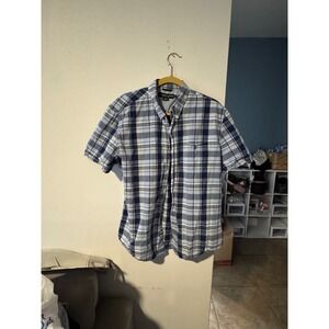 US Polo Assn Mens XL Short Sleeve Button Down Shirt Blue White Plaid Checkered
